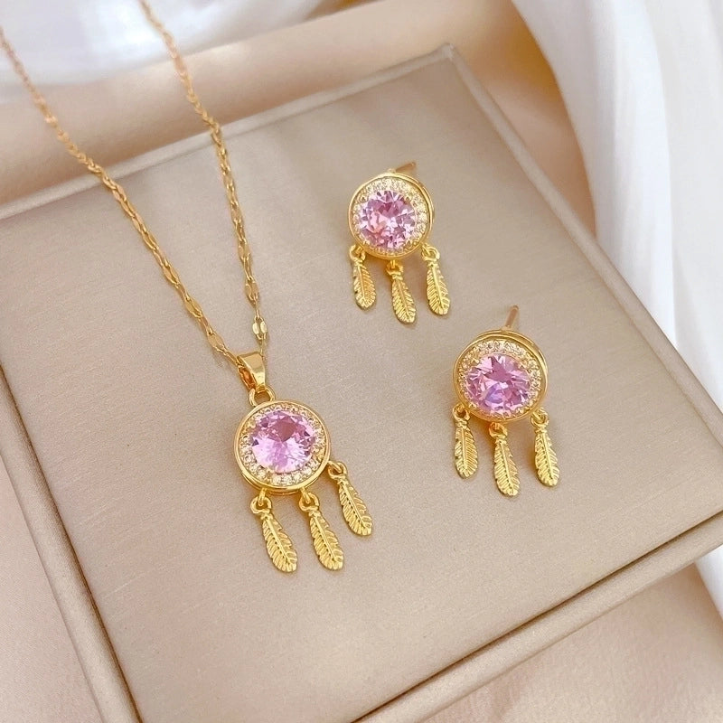 Copper Minimalist Plating Inlay Rhombus Bow Knot Zircon Jewelry Set