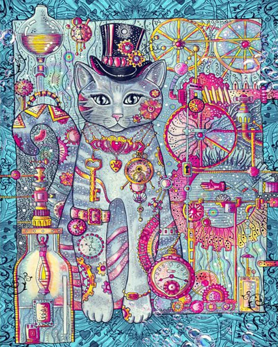 Steampunk Cat Cross Stitch Pattern