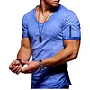 Men's Cuff Zipper Pocket Color Cotton Breathable T-Shirt by Inlyline