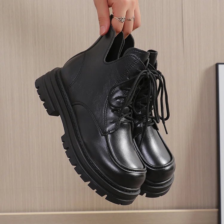 Versatile Thick Heel Round Leather Boots shopify Stunahome.com