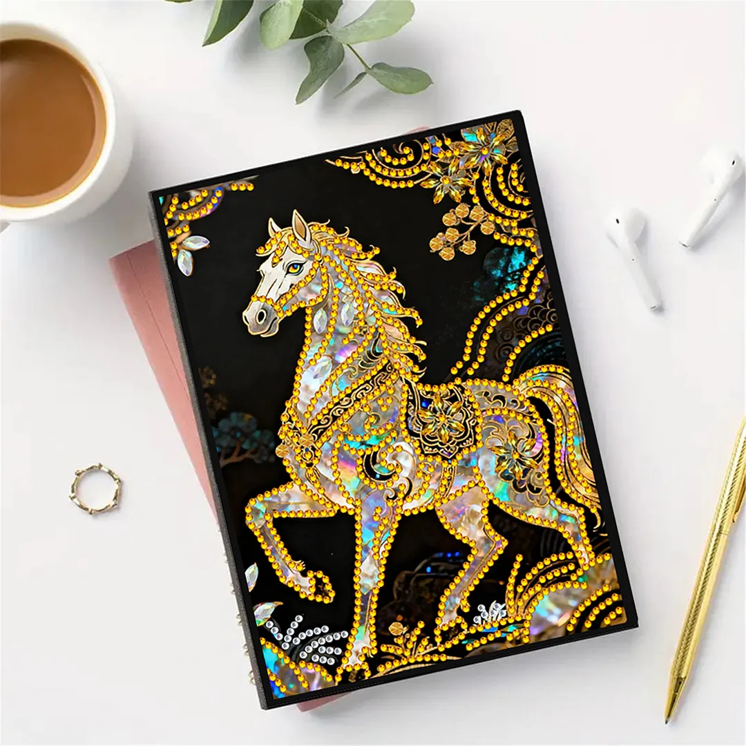 DIY Flower Diamond Painting Journals Notebooks 50 Pages A5 No Lines Special Shaped Diamond Art Kits for Beginners Craft Lovers and Artists (Horse)