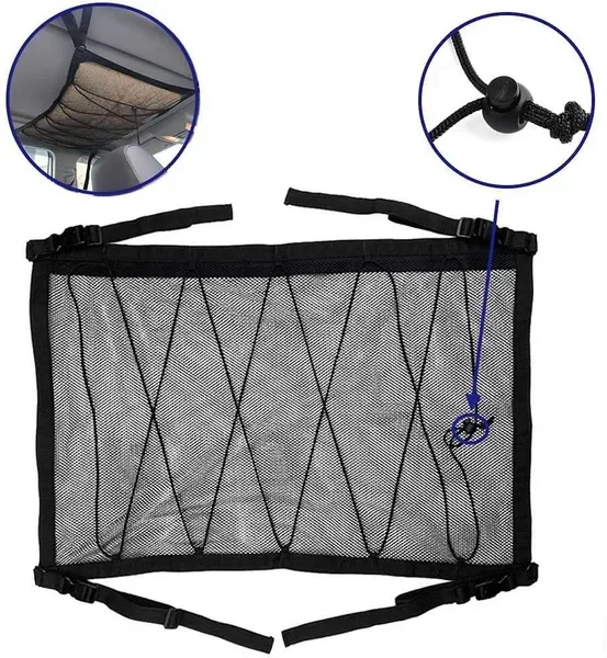 New Ceiling Storage Adjustable Double-Layer zipper Mesh Car Roof Cargo Net Pocket Long Trip For SUV Interior Accessories