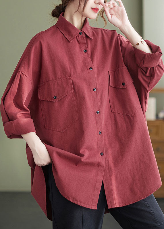 VCSHOES Original Design Red Oversized Applique Cotton Shirt Spring