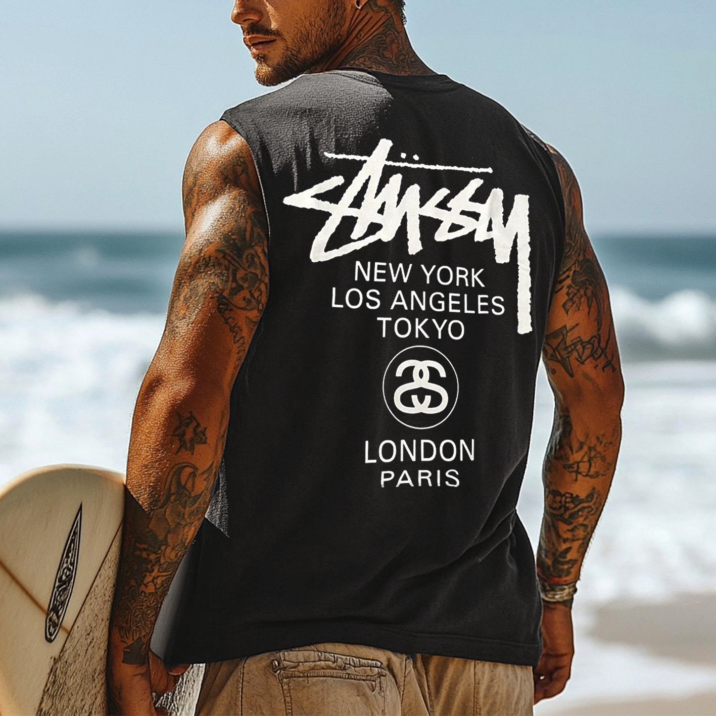 Men's Vintage Surfing Oversized Street Style Print Tank Top / TECHWEAR CLUB / Techwear