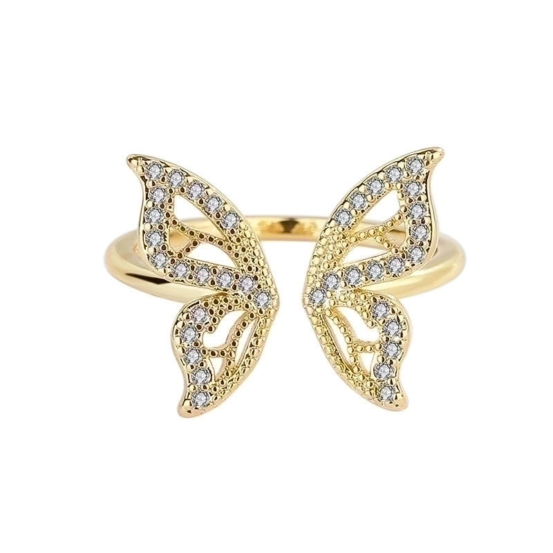 Shiny Butterfly Copper Gold Plated Silver Plated Zircon Open Ring In Bulk