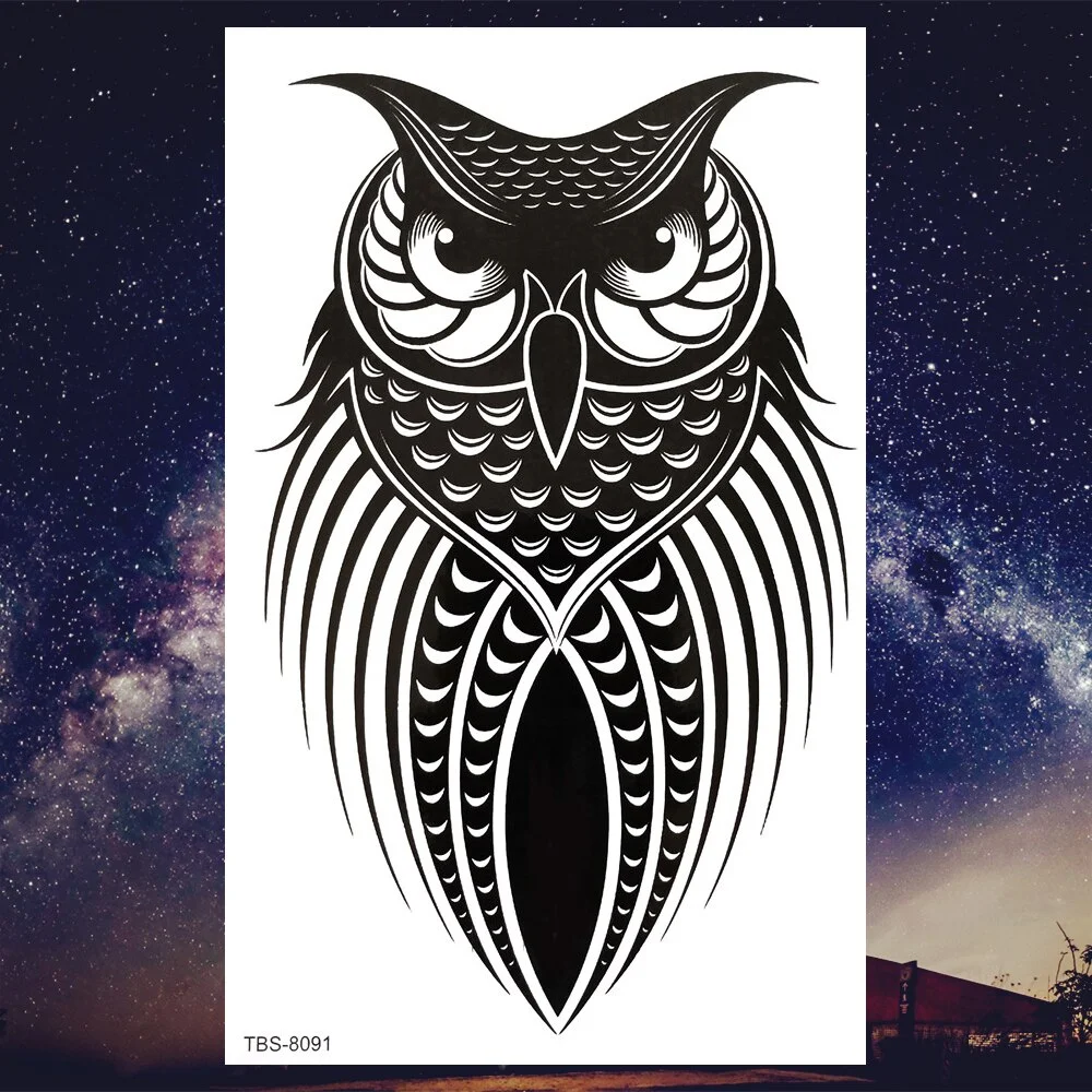 Sdrawing Henna Fake Temporary Tattoos For Men Women Black Creative Wolf Tattoo Sticker Geometric Tribe Owl Skeleton Tatoos Body Arms