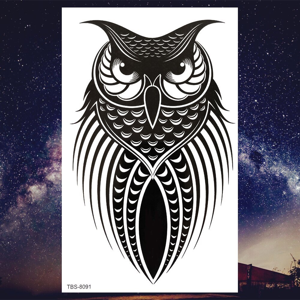 Gingf Henna Fake Temporary Tattoos For Men Women Black Creative Wolf Tattoo Sticker Geometric Tribe Owl Skeleton Tatoos Body Arms
