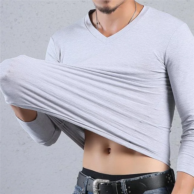 Tight Men T-Shirt Plus Size V-Neck Long Sleeve T-Shirt Men Fitness Clothing Slim Fit Fashion T-Shirt Men