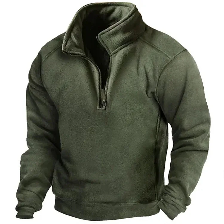 Daily Plain Zipper Collar Long Sleeve Pullover Sweatshirt
