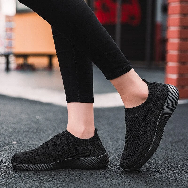 Plus Size 43 Breathable Mesh Platform Sneakers Women Slip on Soft Ladies Casual Running Shoes Woman Knit Sock Shoes Flats