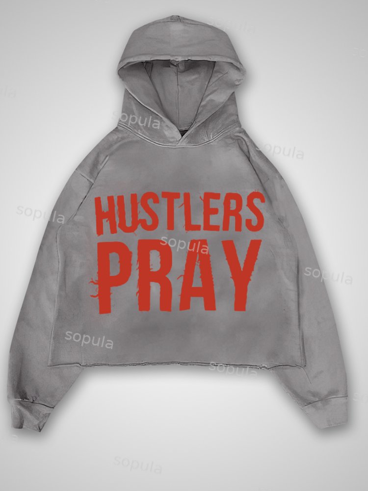Hustlers Pray Cropped Hoodie - Sopula｜Premium Graphic Tees & Graphic Clothing