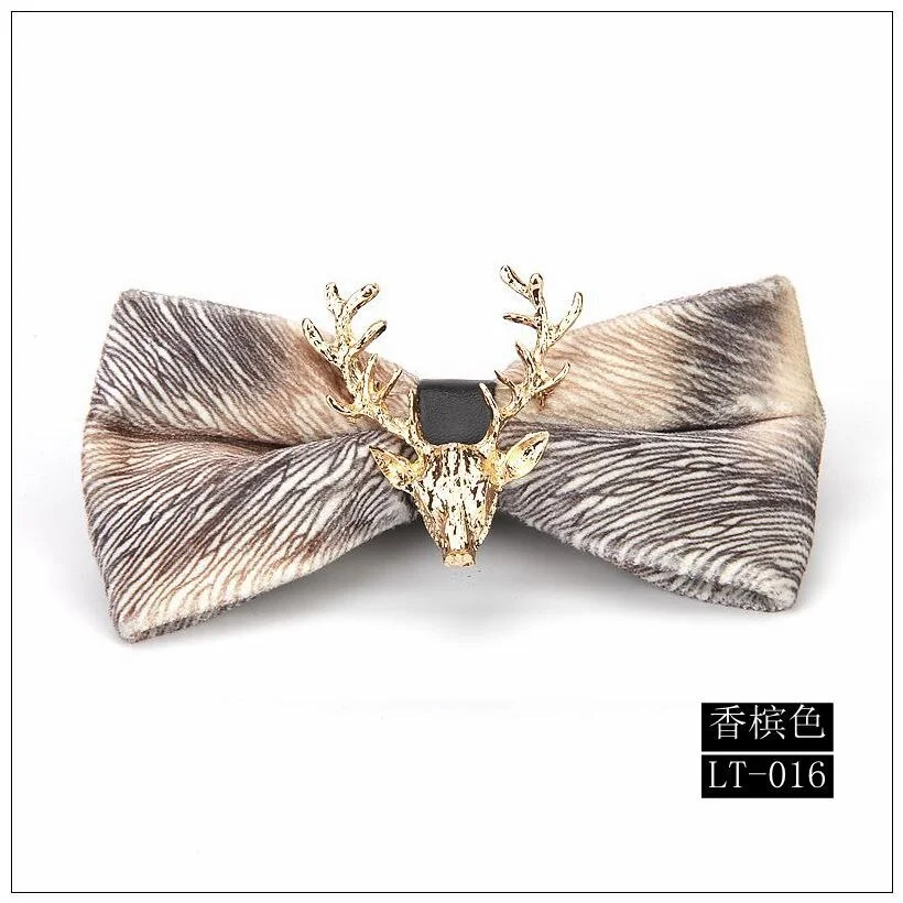 High end Fashion Men's Gold Velvet Bowtie Christmas Metal Elk Head Wedding Luxury Bow Ties Trendy Collar Jewelry Gifts for Men
