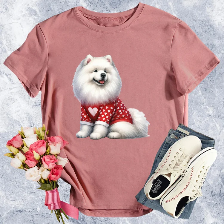 Love Dog Valentine's Day Round Neck T-shirt-0024509