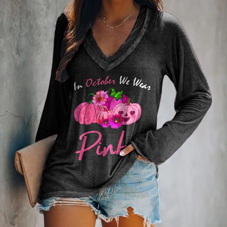In October We Wear Pink Printed Long Sleeve T-shirt