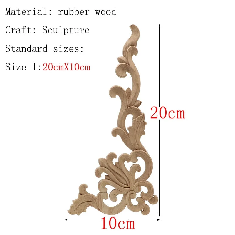 Wood Carved Corner Onlay Applique Frame Door Decorate Wall Doors Furniture Decorative Modern 20X10CM Figurines Wooden Miniatures