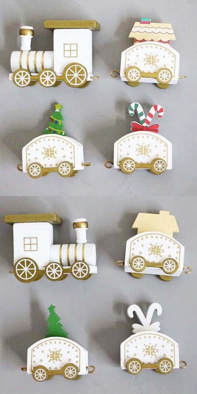 Cartoon Christmas Track Train Wooden Decorative Truck Toy 1 Set