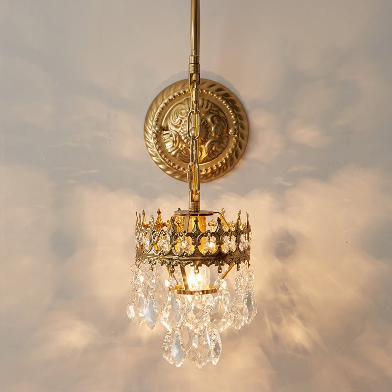 Retro Crystal Crown Light Luxury Bedroom Bedside Wall Lamp