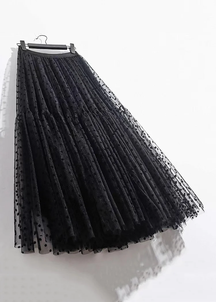 Loose Black Print Elastic Waist Tulle Skirts Summer