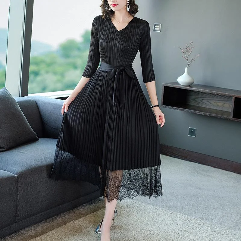 V-neck plus size over the knee long dress