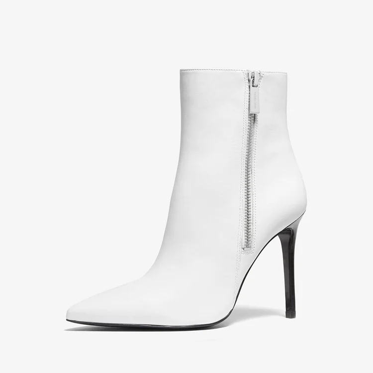 White Stiletto Boots Zipper Pointed Toe Ankle Boots |FSJ Shoes