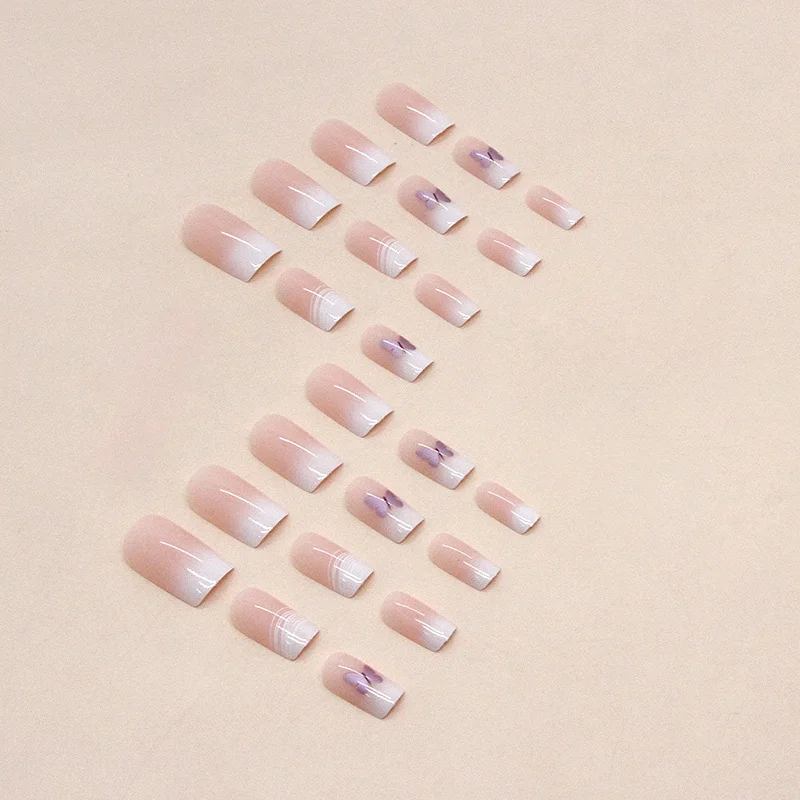 Churchf Churchf Desire Gradient White Line Beauty A Purple Aurora Butterfly Fake Nails Ins Wind Fashion Wear A