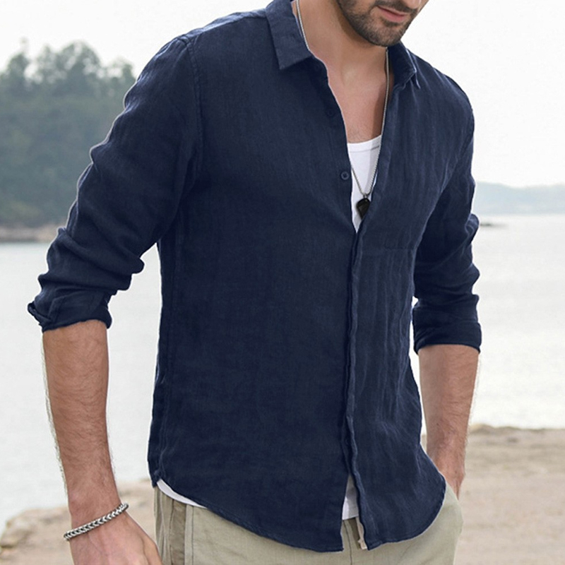 Simple Cotton Linen Long Sleeve Vacation Shirt