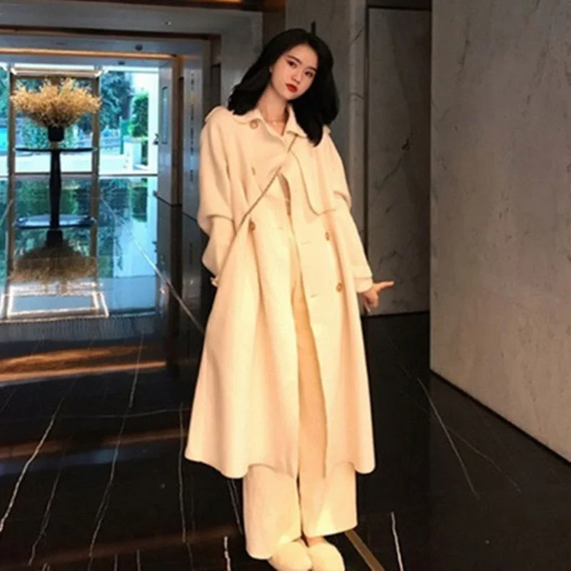 2021 New Double-sided Woollen Cloth With Thin Waist, Medium Length Windbreaker With Fashionable Temperament, Women's Winter Coat