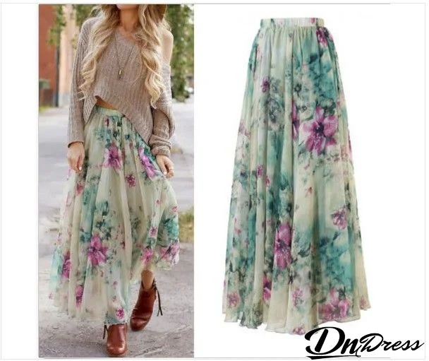 Women Fashion Bohemian Floral Print Skirt