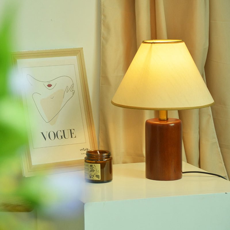 Korean Style Retro Wooden Cylindrical Base Table Lamp