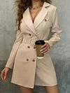 Stylish Khaki Double Breasted Notched Collar Mini Dress