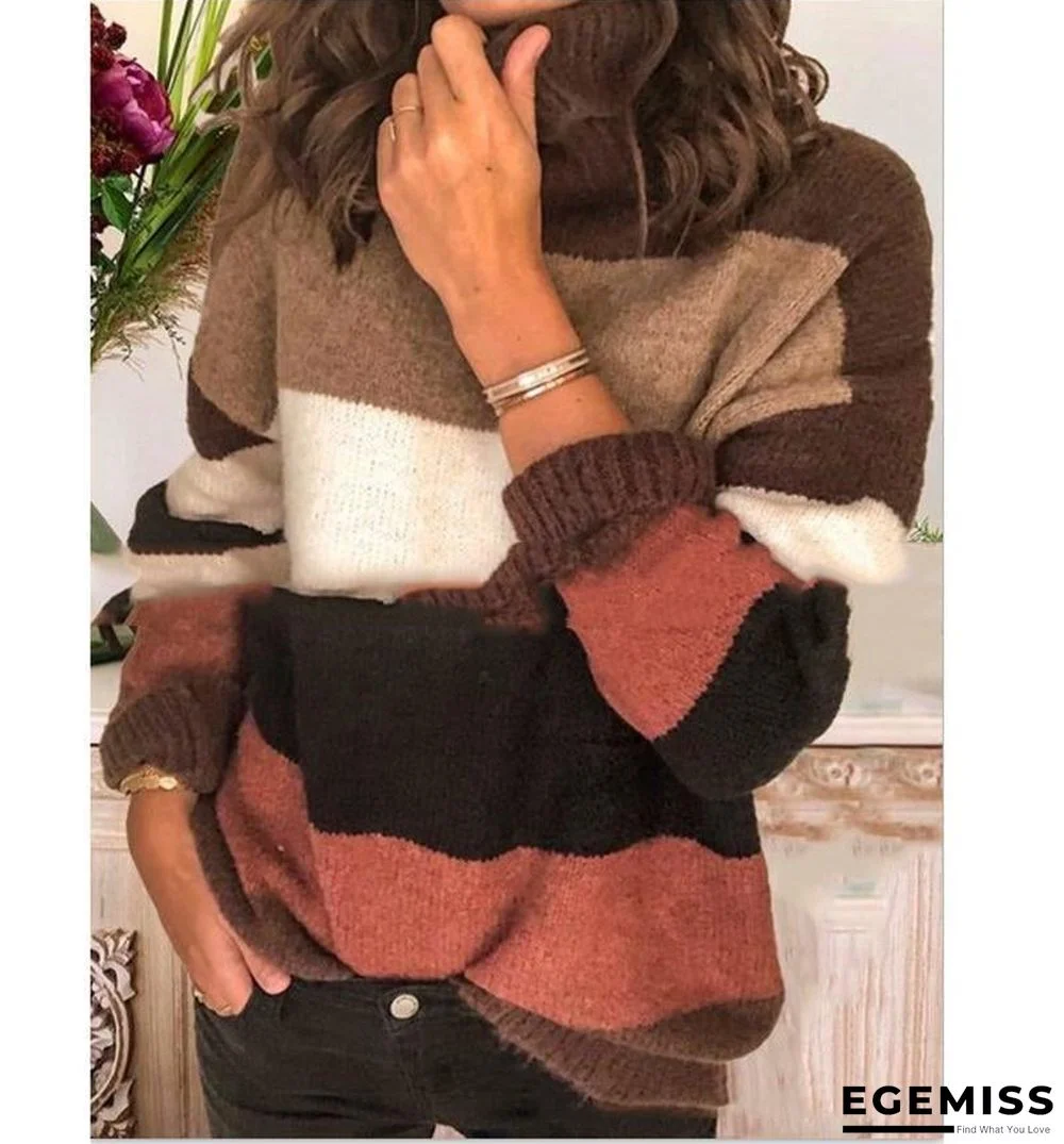 Elegant High Neck Striped Sweaters | EGEMISS