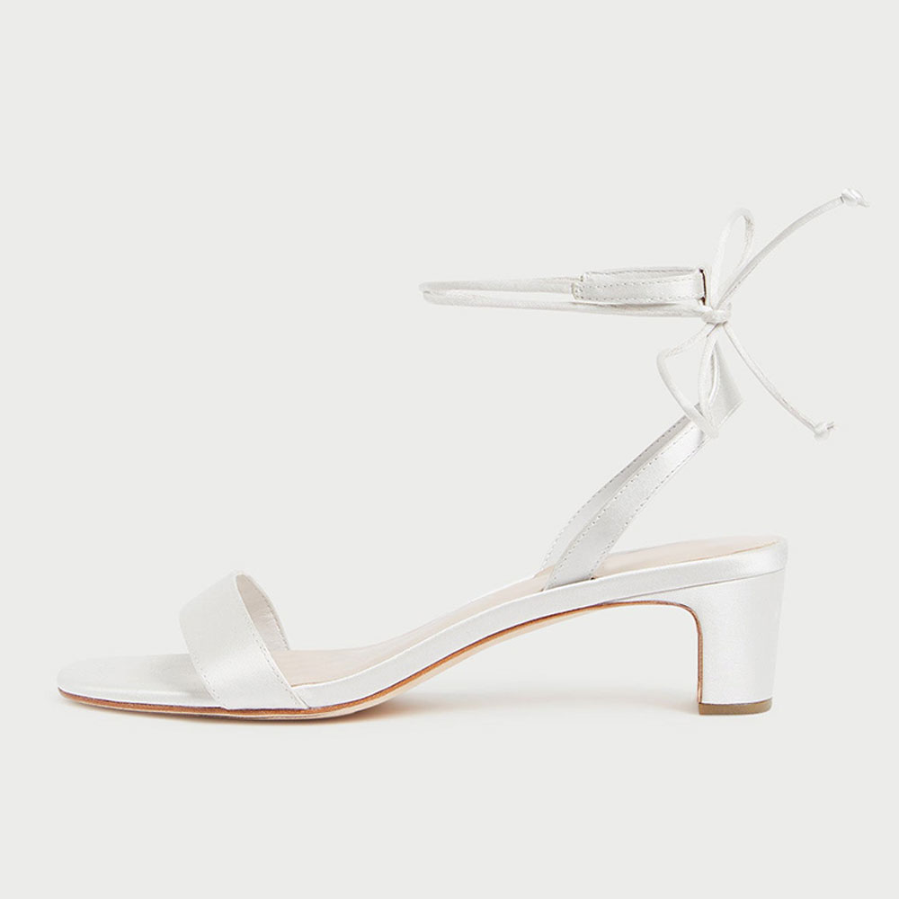 White Satin Open Toe Chunky Heel Lace-Up Bridal Sandals Nicepairs