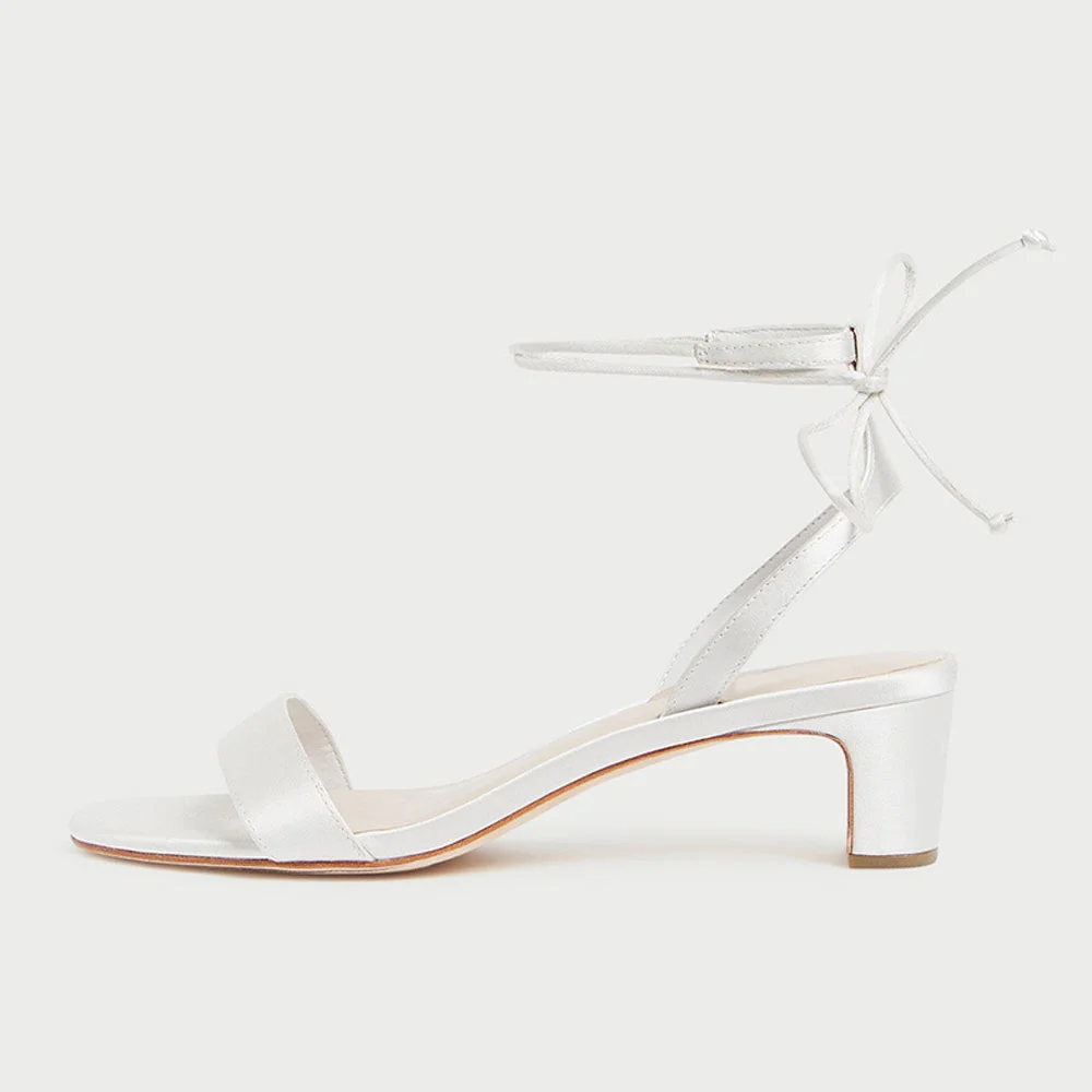 White Satin Sophisticated Ankle Strappy Heeled Bridal Sandals  Nicepairs