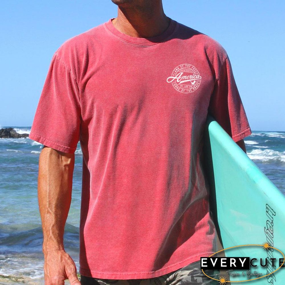 America Est 1776 Paradise Red Round Neck Short Sleeve T-Shirt