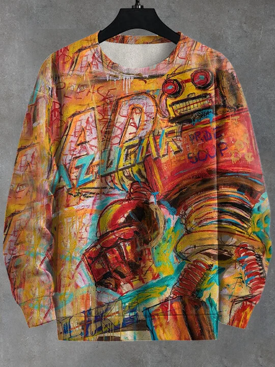 Men's Abstract Graffiti Robot Print Casual Sweatshirt