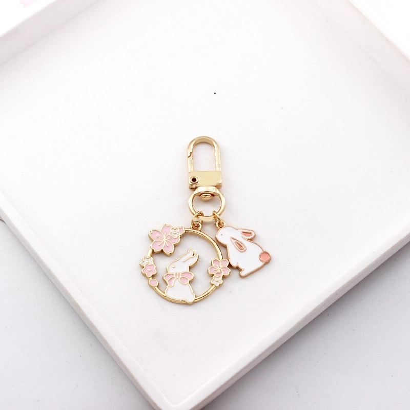 Cute Rabbit Cherry Blossom Cat Zinc Alloy Unisex Keychain