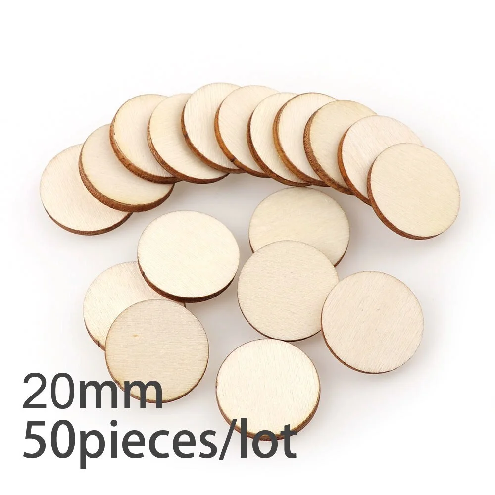 20-60mm 1 Pack Nature Unfinished Wood Chip Round Polished Base Handmade Wood DIY Handicrafts Wedding Party Painting Decoration