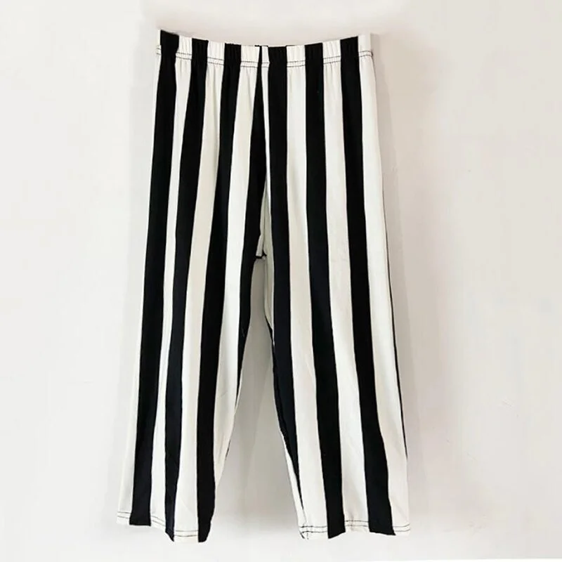 CUHAKCI Women's Calf-Length Leggings Print Grid Short Pant Mujer Casual Elasticity Stripe Fitness Leggins