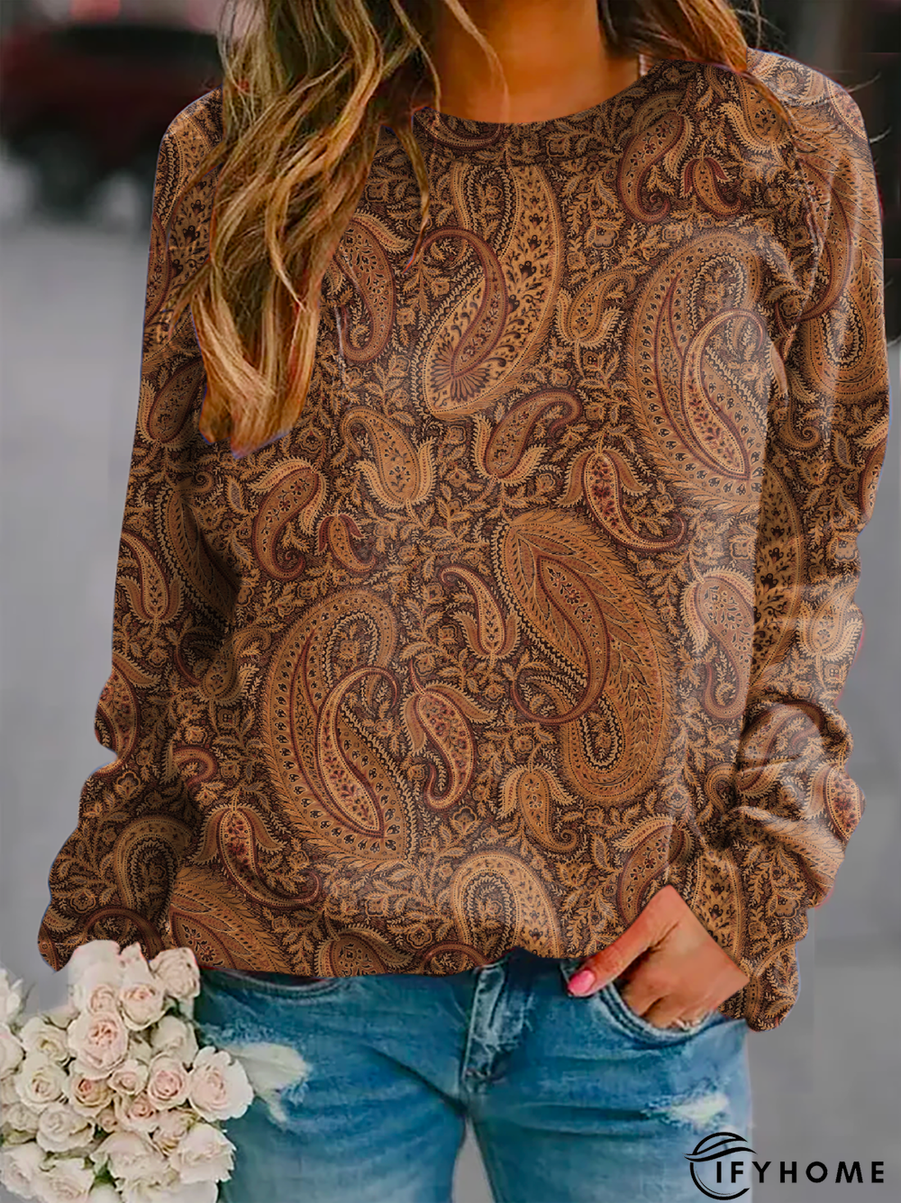 Casual Paisley Pattern Printed Sweatshirt | IFYHOME