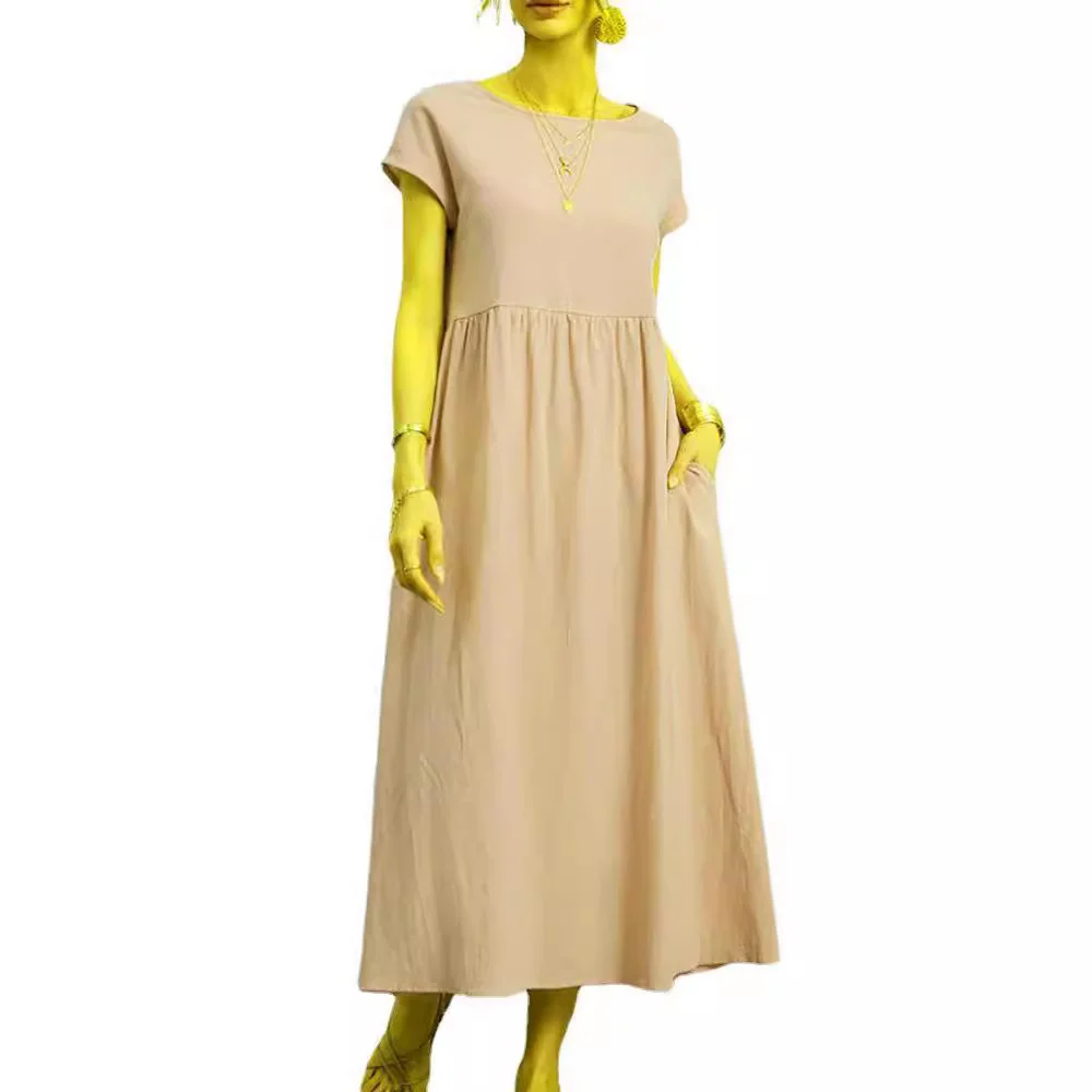 Uveng Uveng Solid Color Sleeveless Loose Cotton Into Pocket Dress