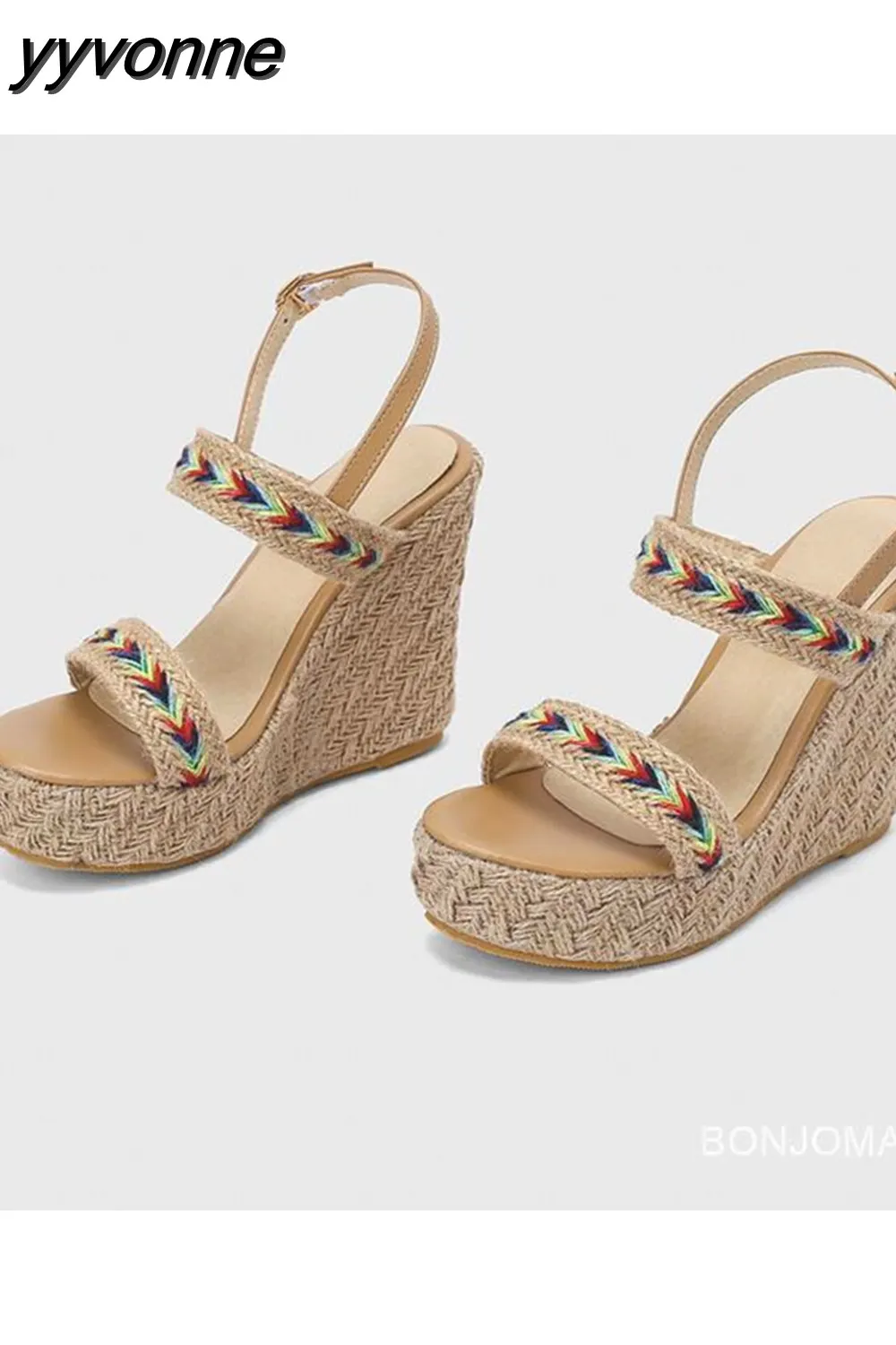yyvonne High Heel Sandals For Women Cross Strap Fashion Platform Sandals Shoes Summer Narrow Band High Heeled Straw Espadrille
