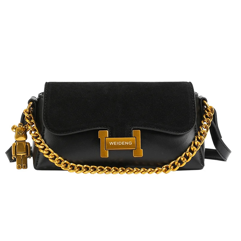 Pongl Pongl New Advanced Sense Head Layer Suede Chain Small Square Bag Vintage Portable Baguette Bag One Shoulder Oblique Cross Trend