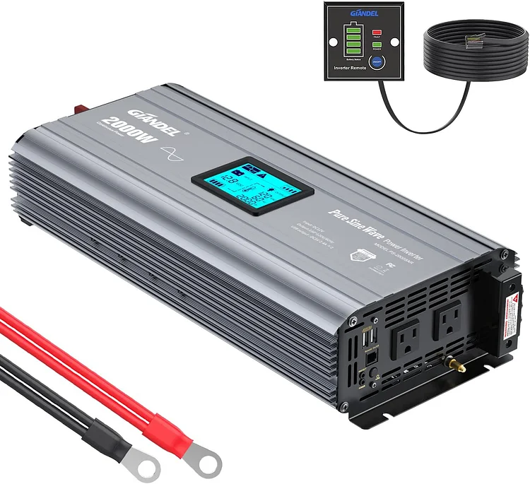 Power Inverter 2000 Watt, Power Converter 2000W DC 12V to 110V AC Car  Inverter with 2.4A USB Ports 3 AC Outlets Red