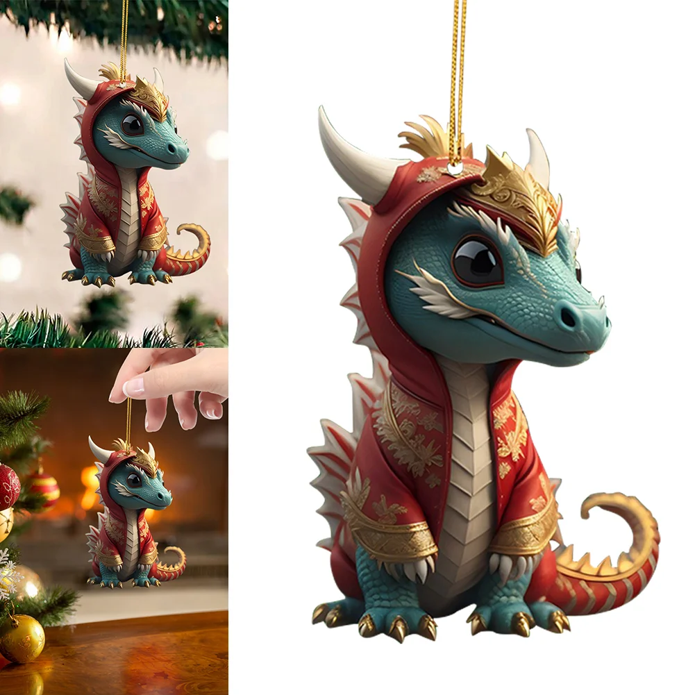 2D Christmas Baby Dragon Decor Cute 8cm Flat Acrylic Hanging Ornament Party Gift