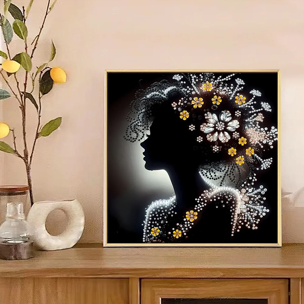 Diamond Painting - Partial Special Shaped Drill - Silhouette Woman(Canvas|30*30cm)