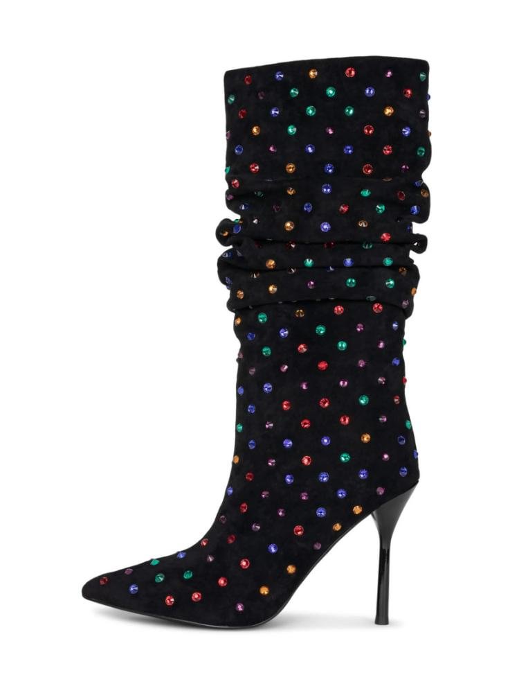 Fashion Beaded Slouch Beaded Mid-Calf Pointed-Toe Stiletto Heel Boots
