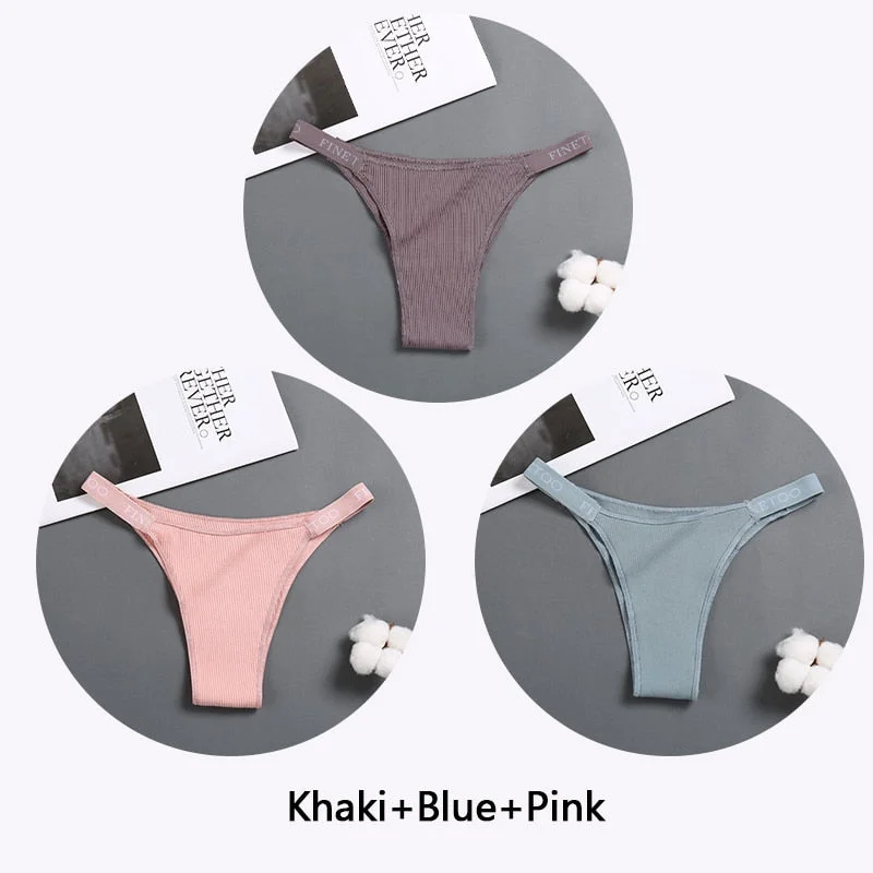 FINETOO 3Pcs/set Women Thongs Fashion Letter Cotton Panties M-XL Female Underpants Ladies Sexy Underwear Women Bikini Panty New
