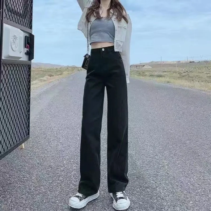 Playbrixx costumes for adult women High-waisted Jeans Women's Loose-fit Vintage Slimming Straight-leg Bell Bottoms Versatile Pants For Students Women Pants
