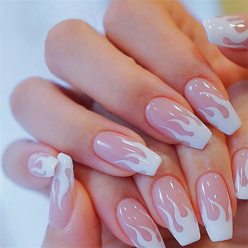 Aiertu Medium-length Acrylic Almond Fake Nails Art Cool Hottie Girl Wear False Nails Europe and USA Press on Nail Removable French Nail Aiertu