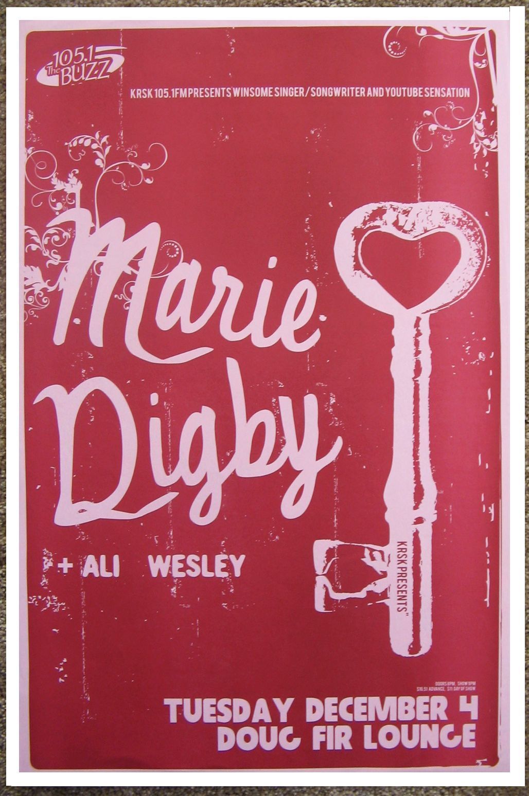 MARIE DIGBY 2007 Gig POSTER Portland Oregon Concert